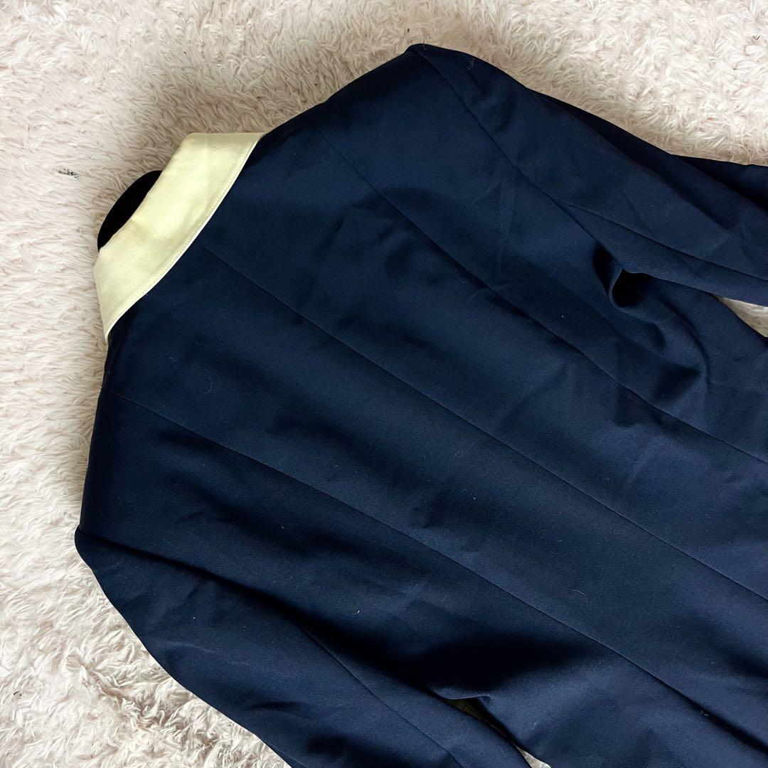 ヴィンテージ ディオール ロング ワンピース ニット 襟付き ネイビー M