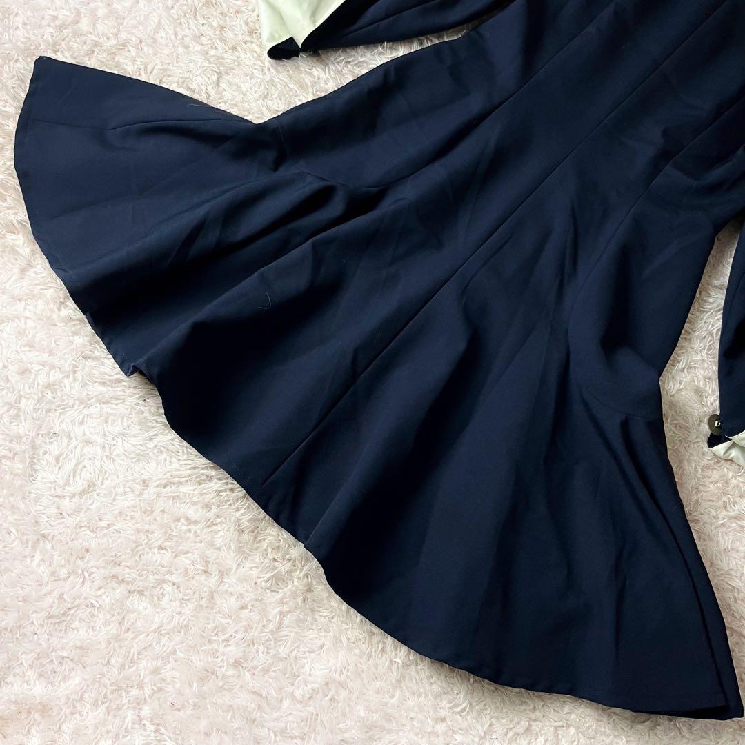 ヴィンテージ ディオール ロング ワンピース ニット 襟付き ネイビー M