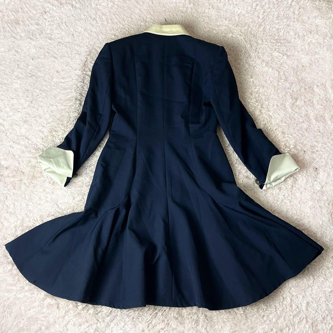 ヴィンテージ ディオール ロング ワンピース ニット 襟付き ネイビー M