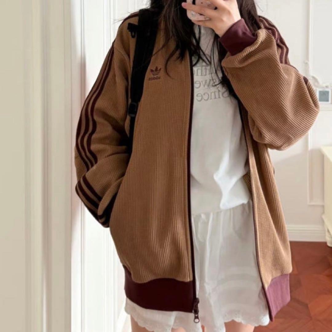 海外限定カラー2XL⭐️adidasワッフルニットトラックトップ ブラウン×マロン