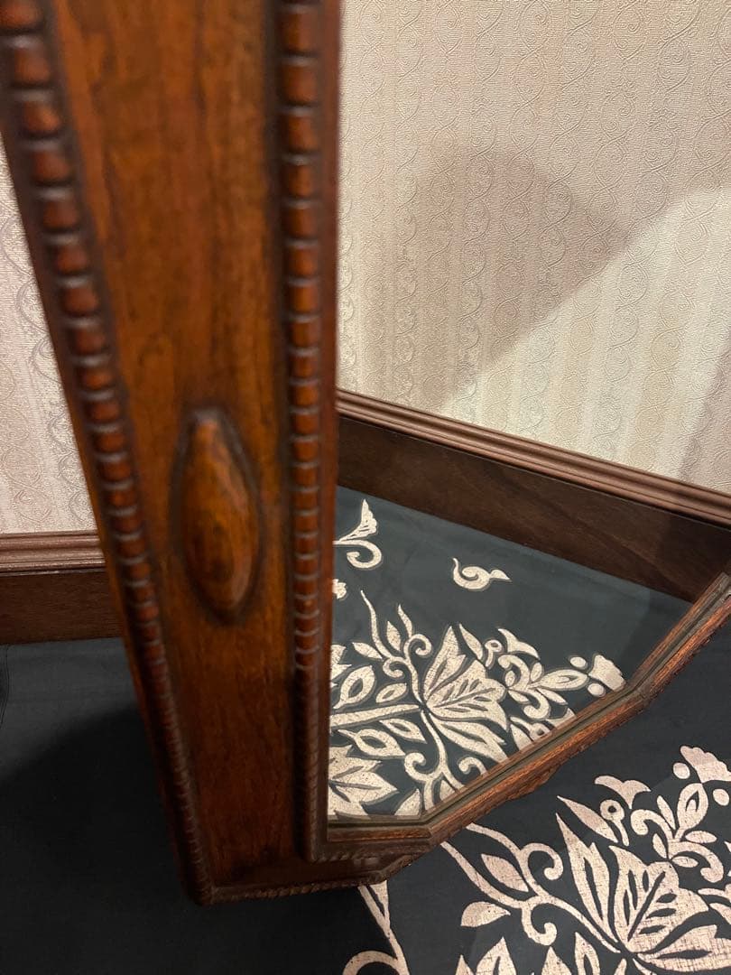 英国 アンティーク ミラー オクタゴン 八角形 木製 ウォールナット