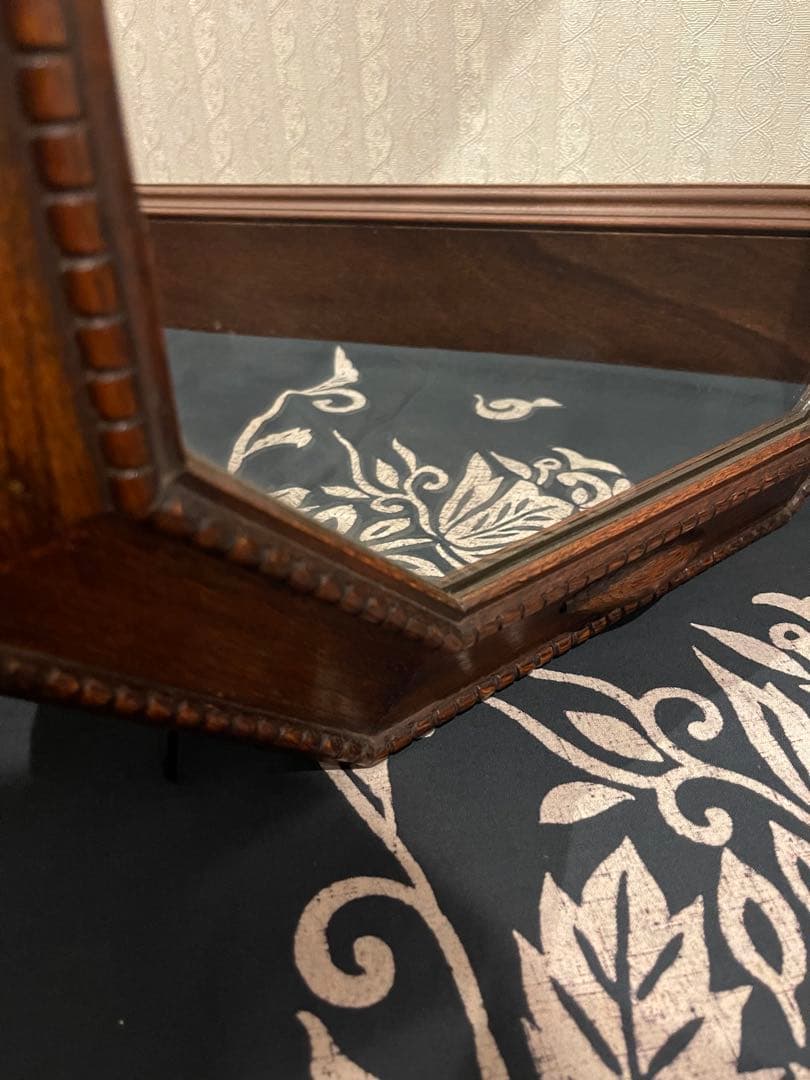 英国 アンティーク ミラー オクタゴン 八角形 木製 ウォールナット