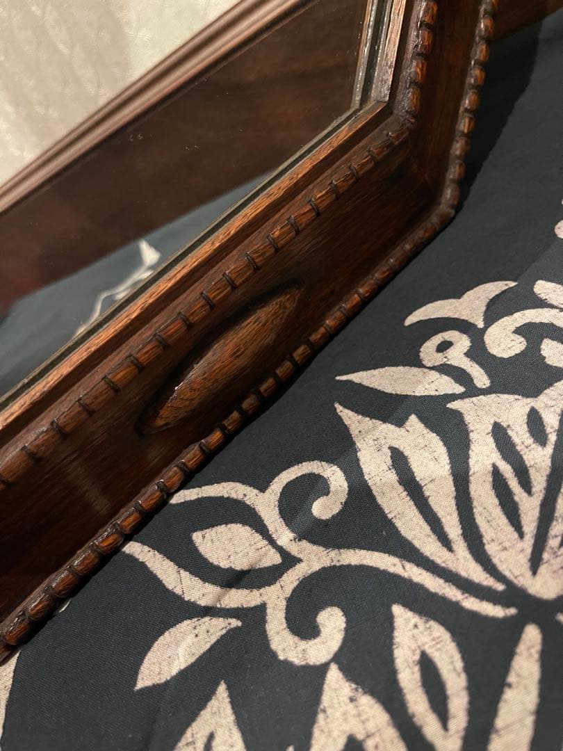 英国 アンティーク ミラー オクタゴン 八角形 木製 ウォールナット