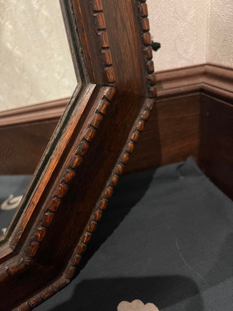 英国 アンティーク ミラー オクタゴン 八角形 木製 ウォールナット