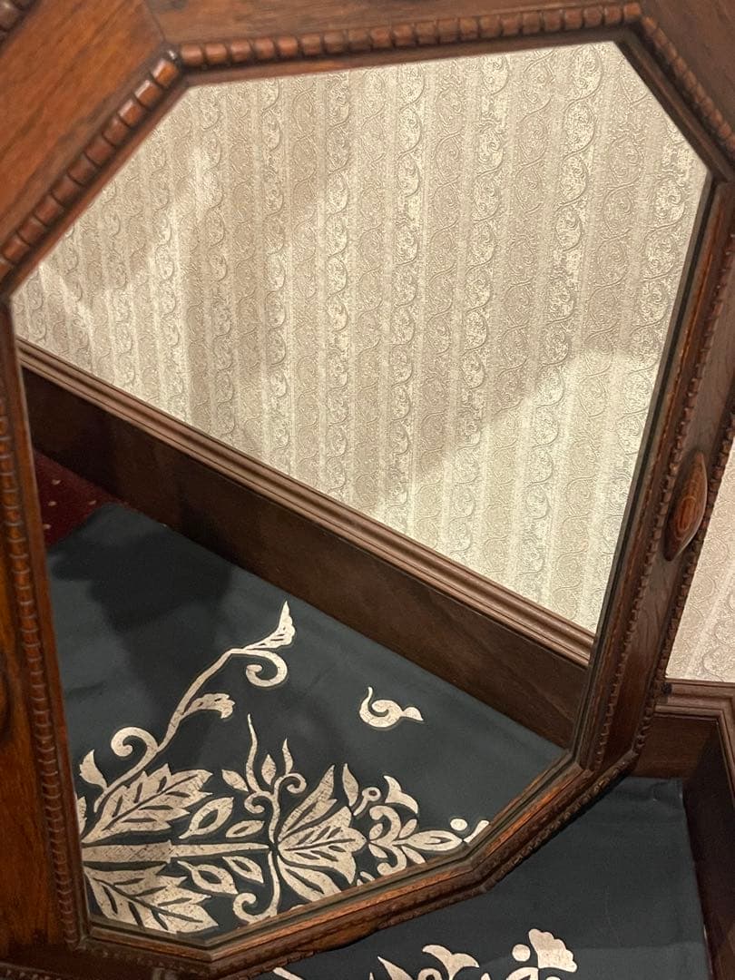 英国 アンティーク ミラー オクタゴン 八角形 木製 ウォールナット