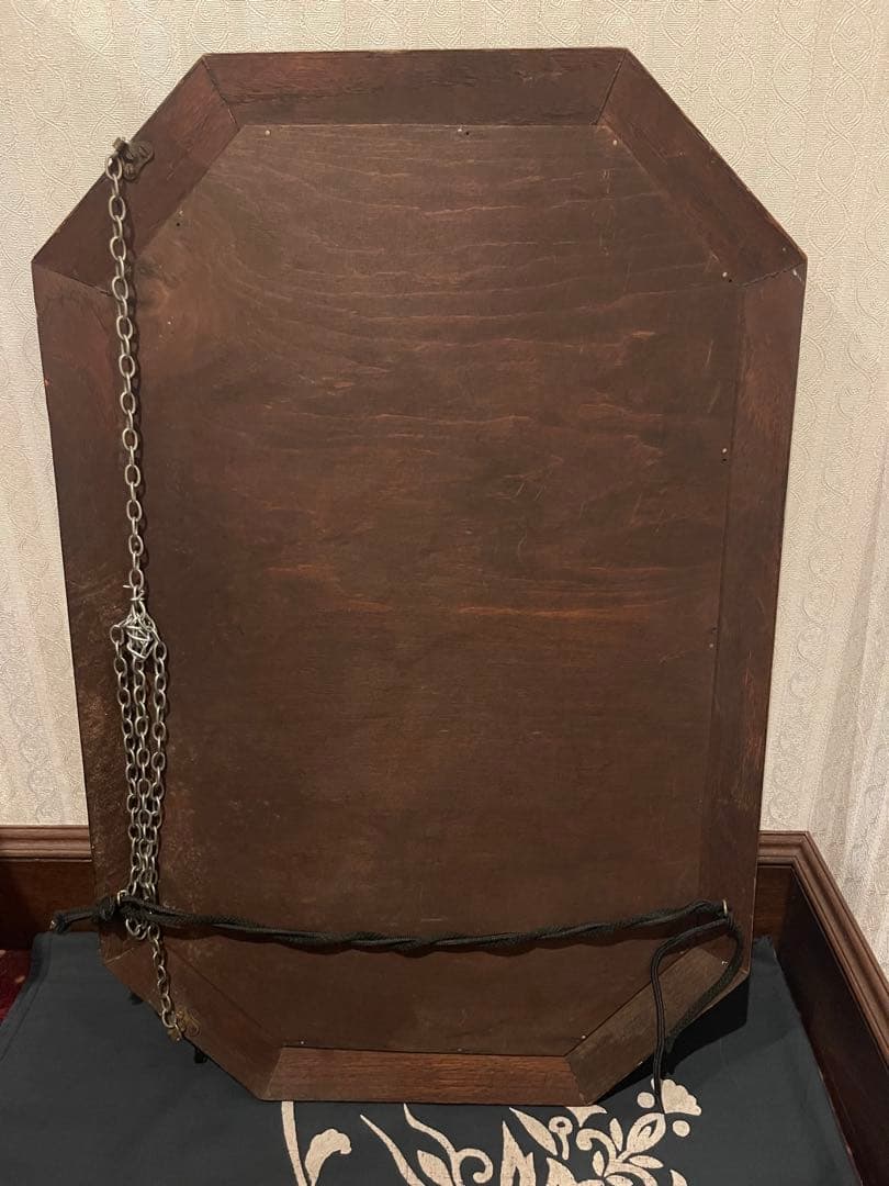 英国 アンティーク ミラー オクタゴン 八角形 木製 ウォールナット