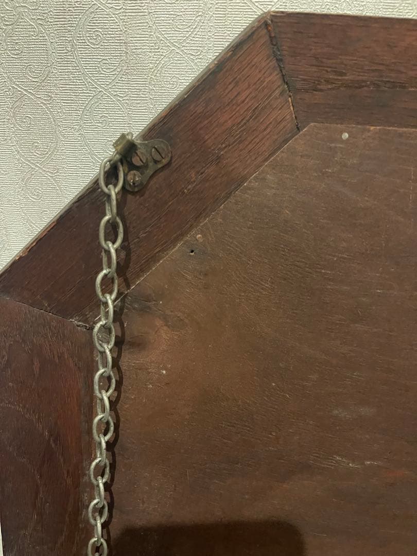 英国 アンティーク ミラー オクタゴン 八角形 木製 ウォールナット