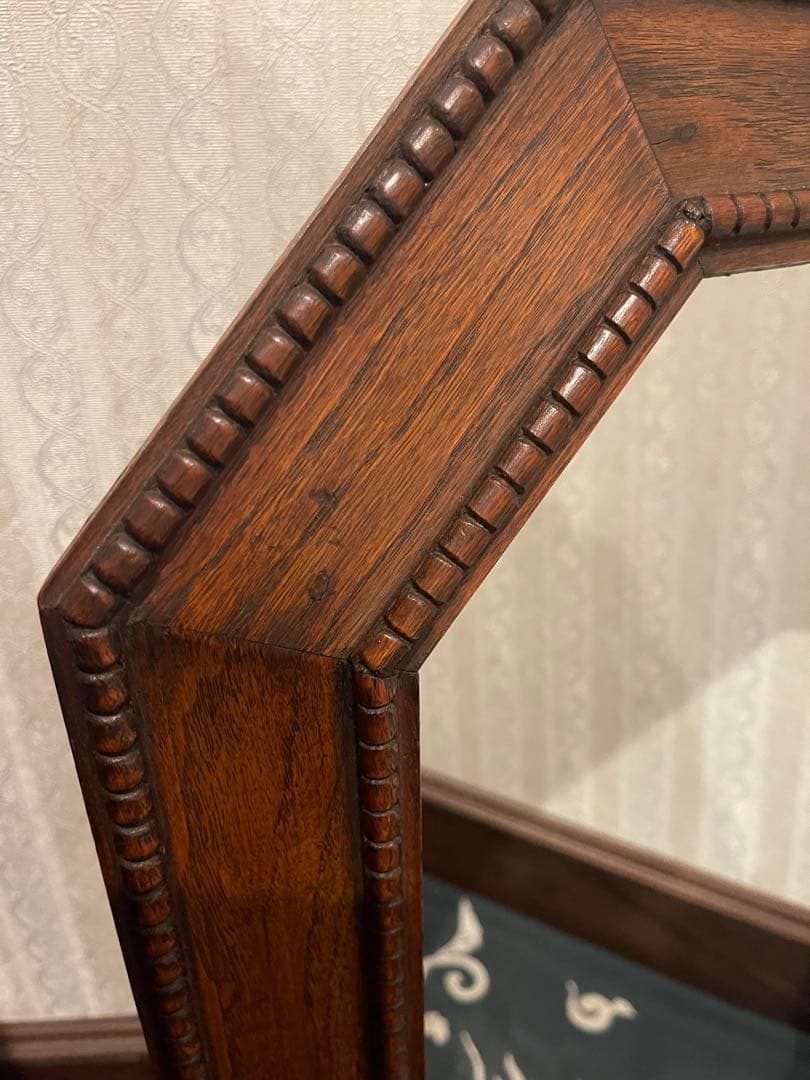 英国 アンティーク ミラー オクタゴン 八角形 木製 ウォールナット