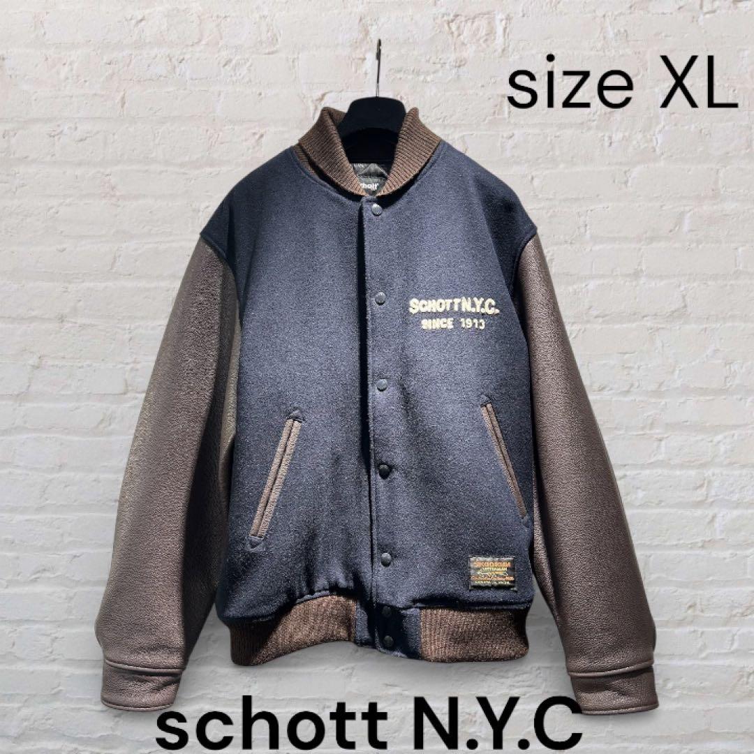 Schott N.Y.C. スクーカム レザースタジャン XL 刺繍 美品