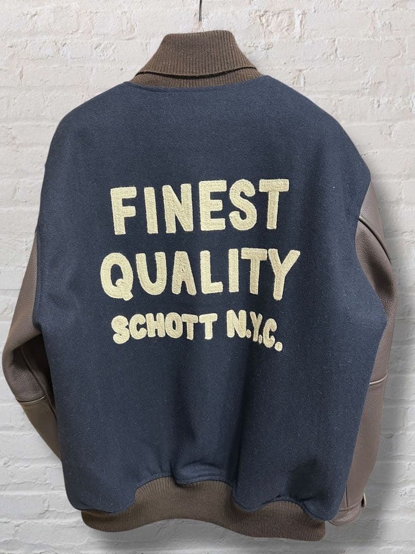 Schott N.Y.C. スクーカム レザースタジャン XL 刺繍 美品