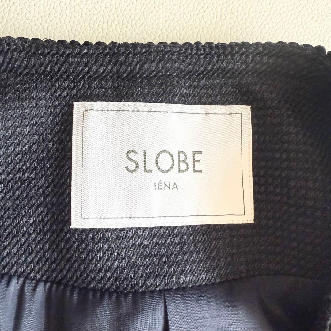 スローブイエナ　SLOBE IENA　ツイードVネックノーカラージャケット　紺