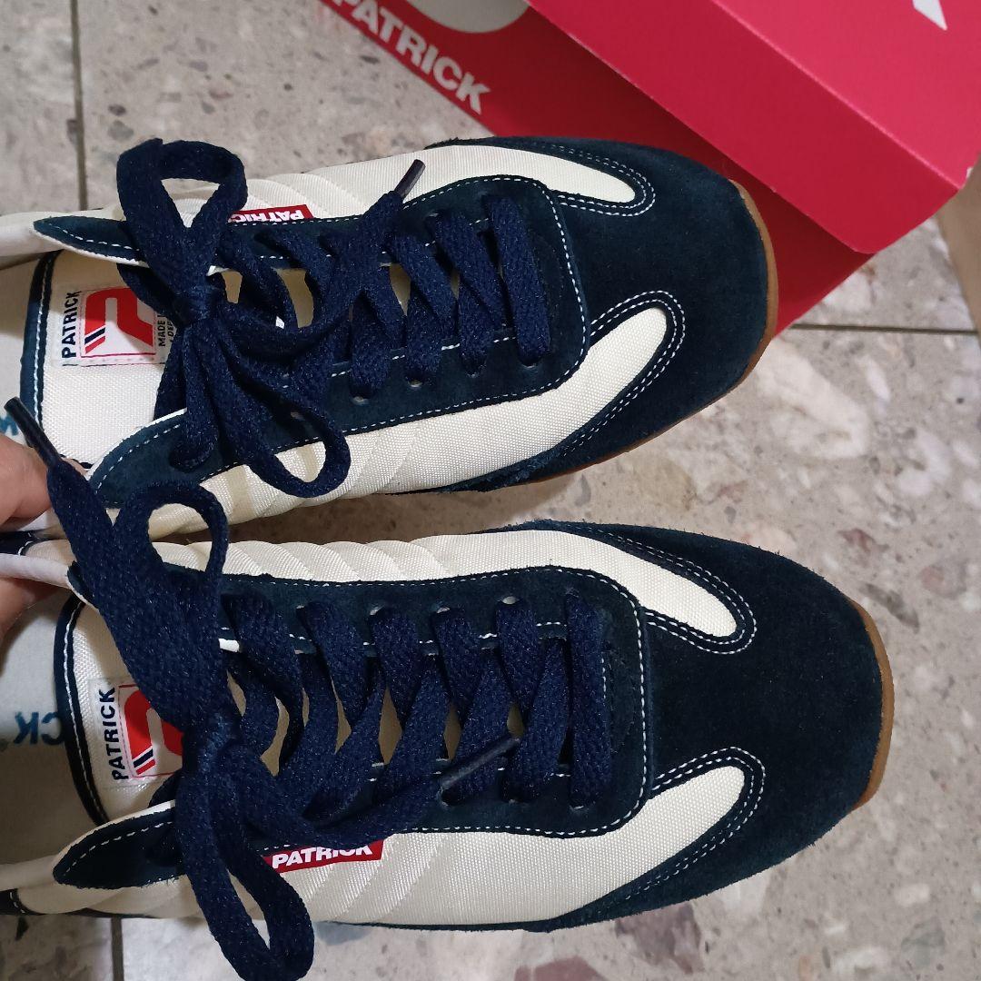 美品PATRICK ネイビー ホワイト スニーカー 箱付き　24.5センチ　39