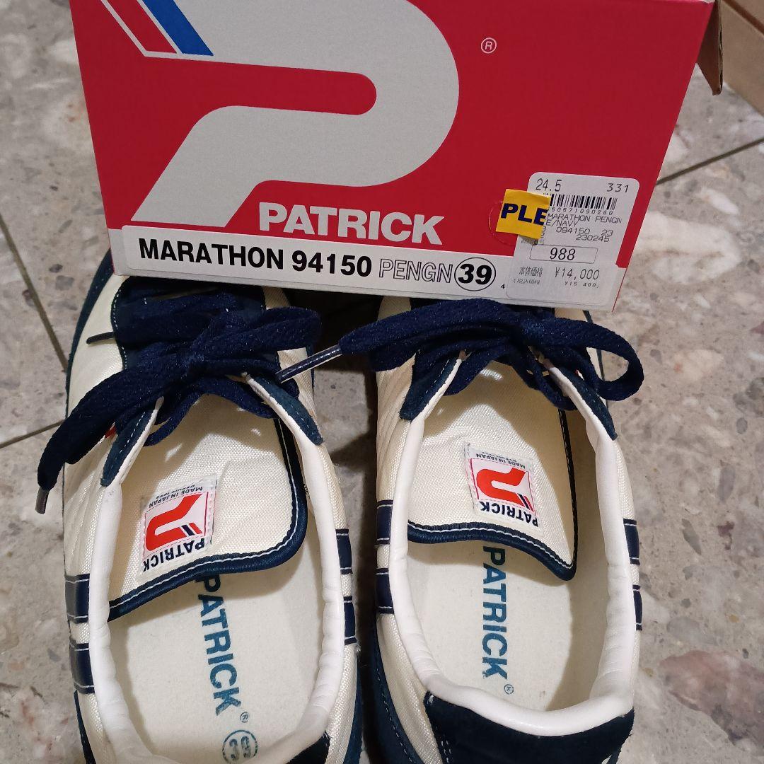 美品PATRICK ネイビー ホワイト スニーカー 箱付き　24.5センチ　39