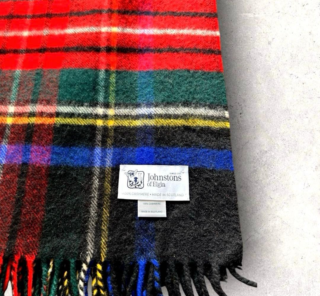 美品☆ ジョンストンズ 大判 カシミヤ100％ BLACK STEWART