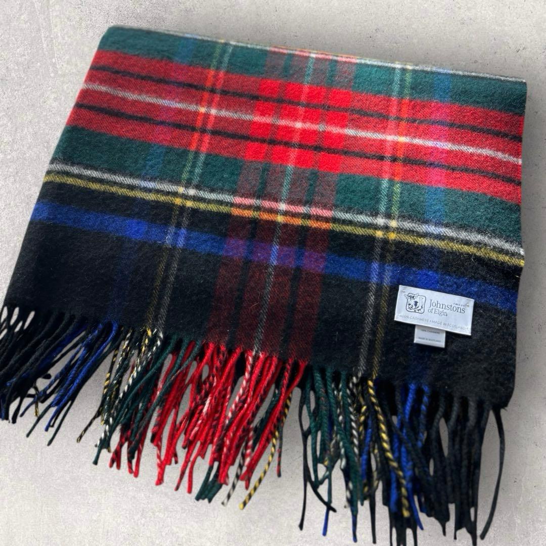 美品☆ ジョンストンズ 大判 カシミヤ100％ BLACK STEWART