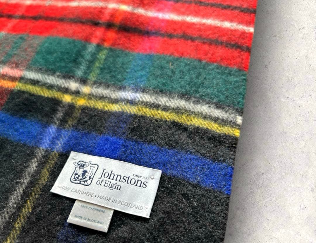 美品☆ ジョンストンズ 大判 カシミヤ100％ BLACK STEWART