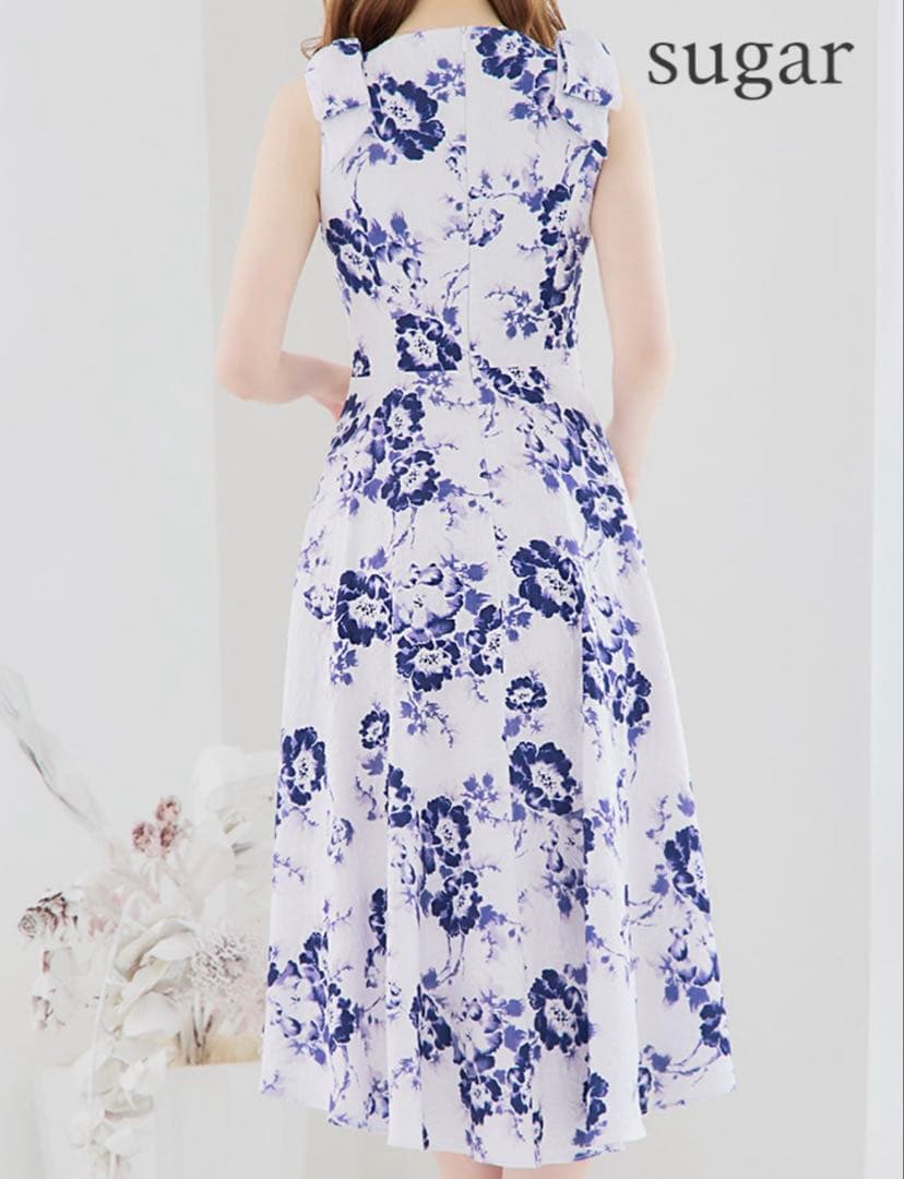 ホワイト×ブルー・花柄・Aライン [GINZA COUTURE] XS