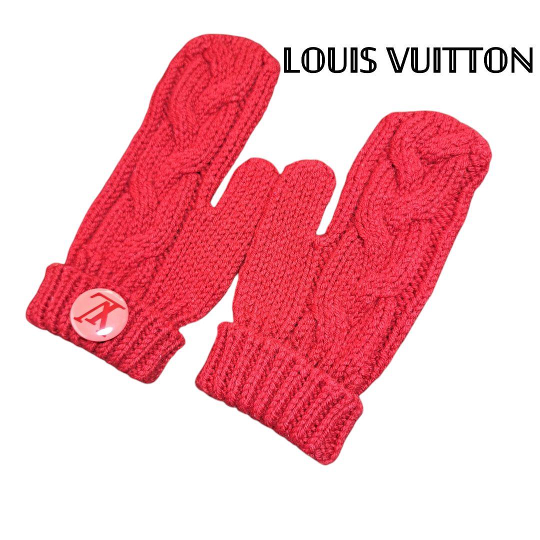 ルイヴィトン 手袋 ミトン ウール100％ レッド 赤