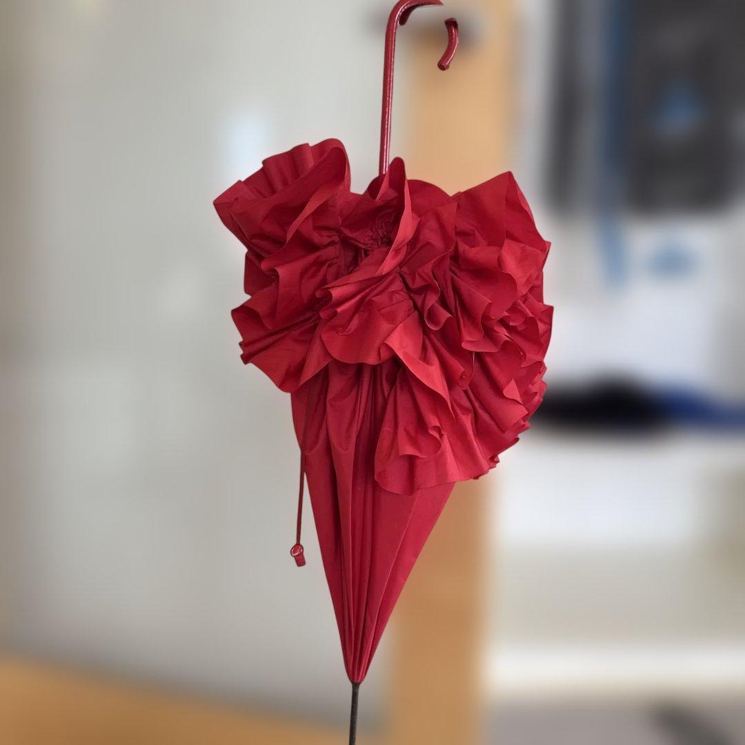 Fox Umbrellas フリル長傘 レッド高級傘