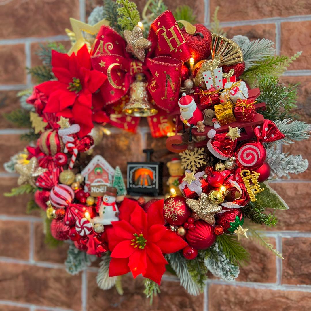 専用 光 豪華 クリスマスリース ハンドメイド パーツ盛モリ 40cm