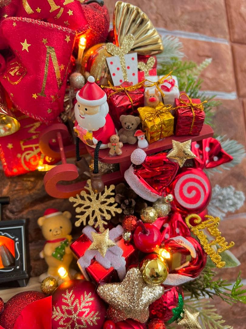 専用 光 豪華 クリスマスリース ハンドメイド パーツ盛モリ 40cm