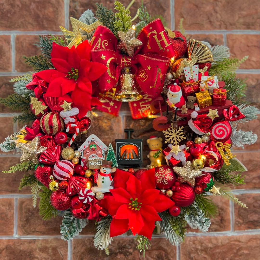 専用 光 豪華 クリスマスリース ハンドメイド パーツ盛モリ 40cm
