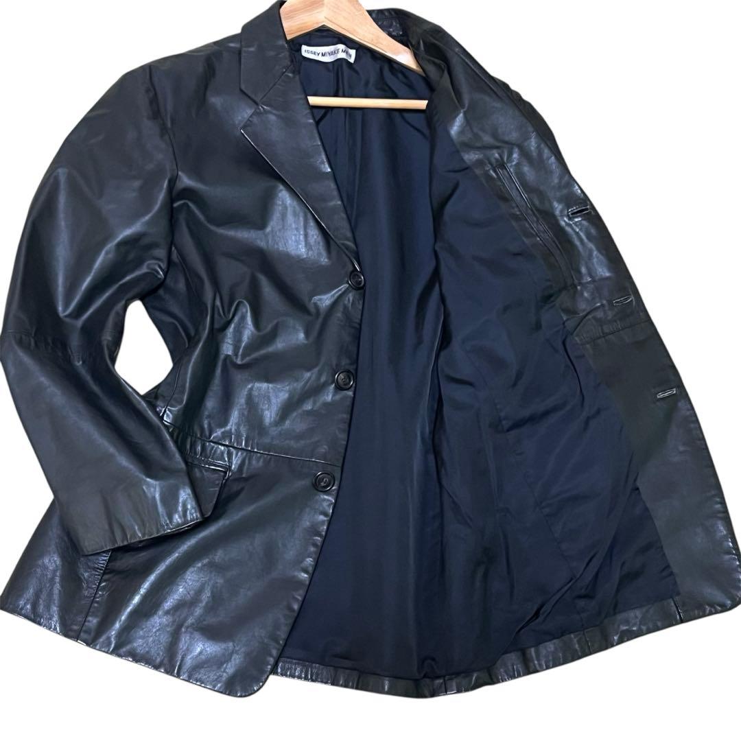 【希少】ISSEY MIYAKE MEN レザージャケット 牛革 ブラック M位