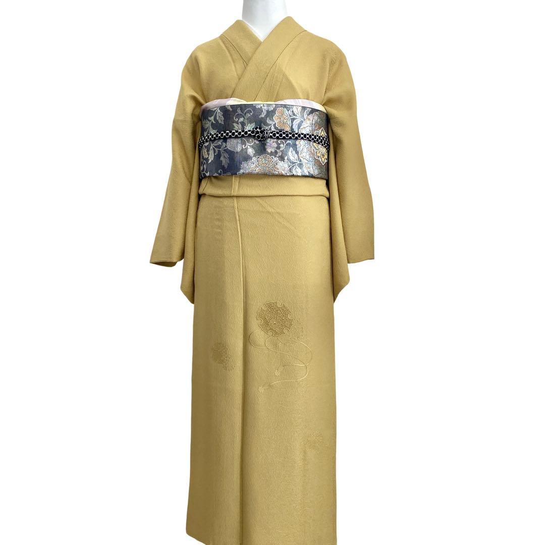 マスタード　色無地　着物　雪輪　紋なし　卒入学式　七五三　NO32 フルセット可
