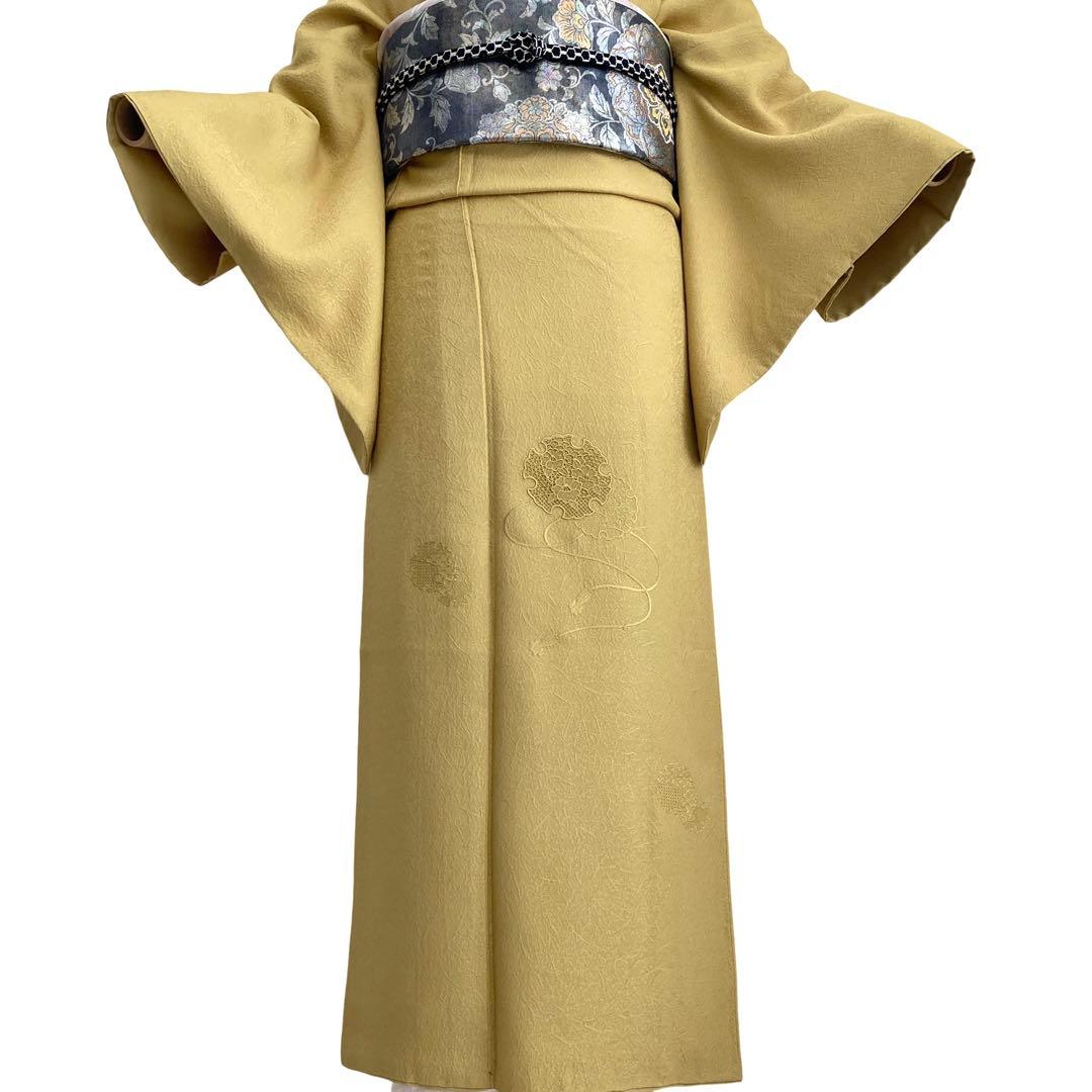 マスタード　色無地　着物　雪輪　紋なし　卒入学式　七五三　NO32 フルセット可