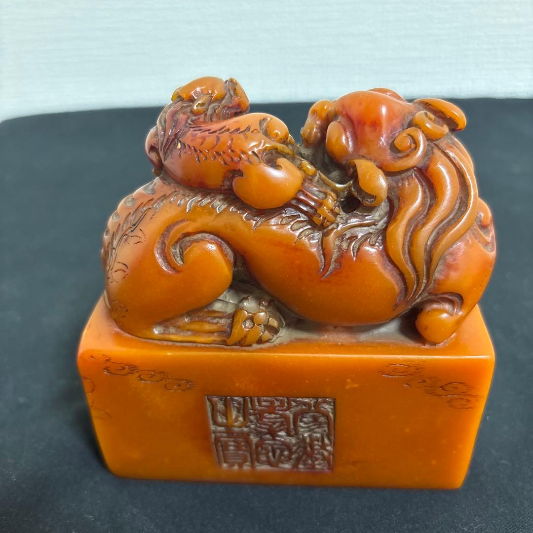 篆刻印材　大型　寿山石　古印材　書道印材　獅子像 石彫刻