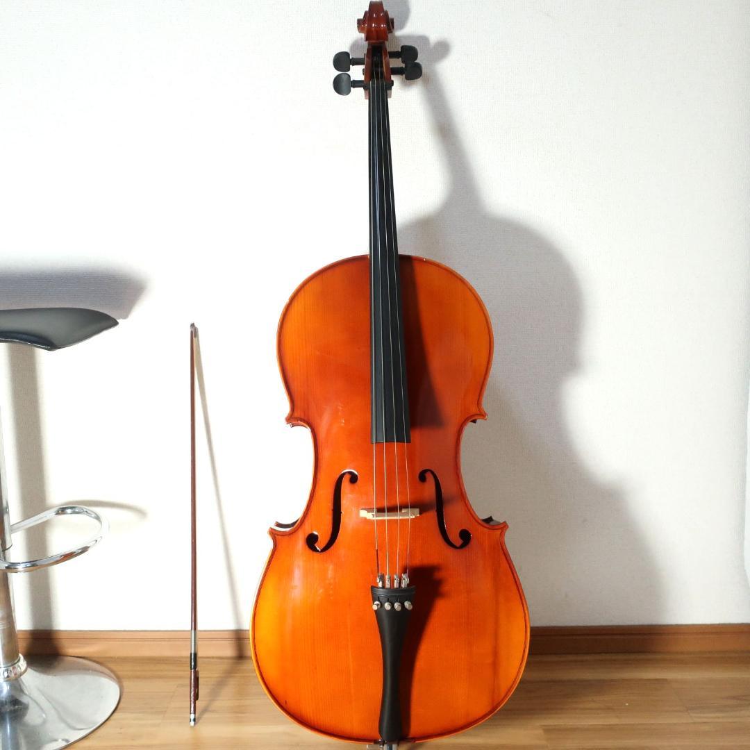 チェロ 4/4 弓付き トップ単板 メーカー不明 【直接引取値引あり】