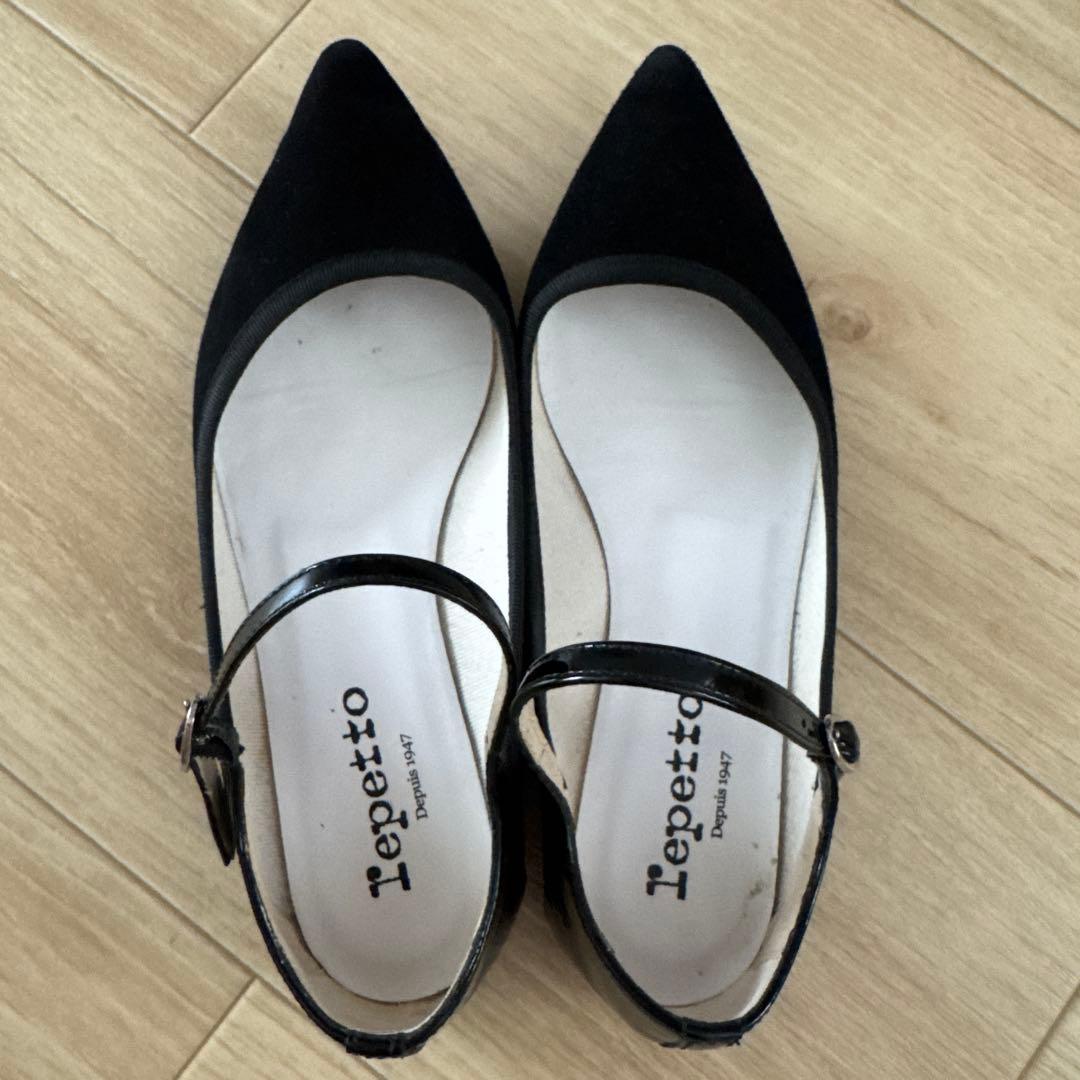 ma　Repetto ブラック ストラップ フラットシューズ　36.5