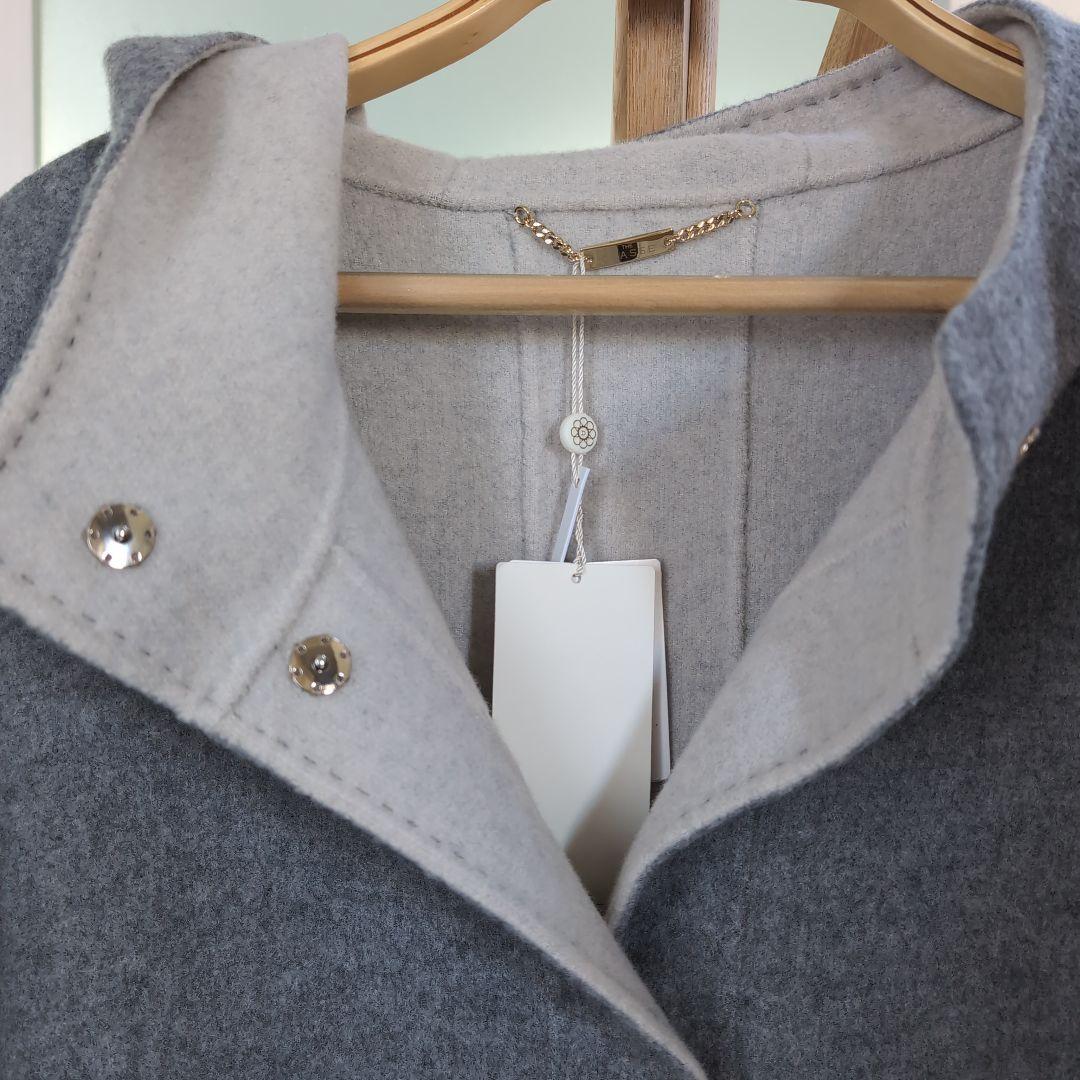 新品タグ付きDoCLASSE カシミヤ混ウールリバーフードコート13号グレー