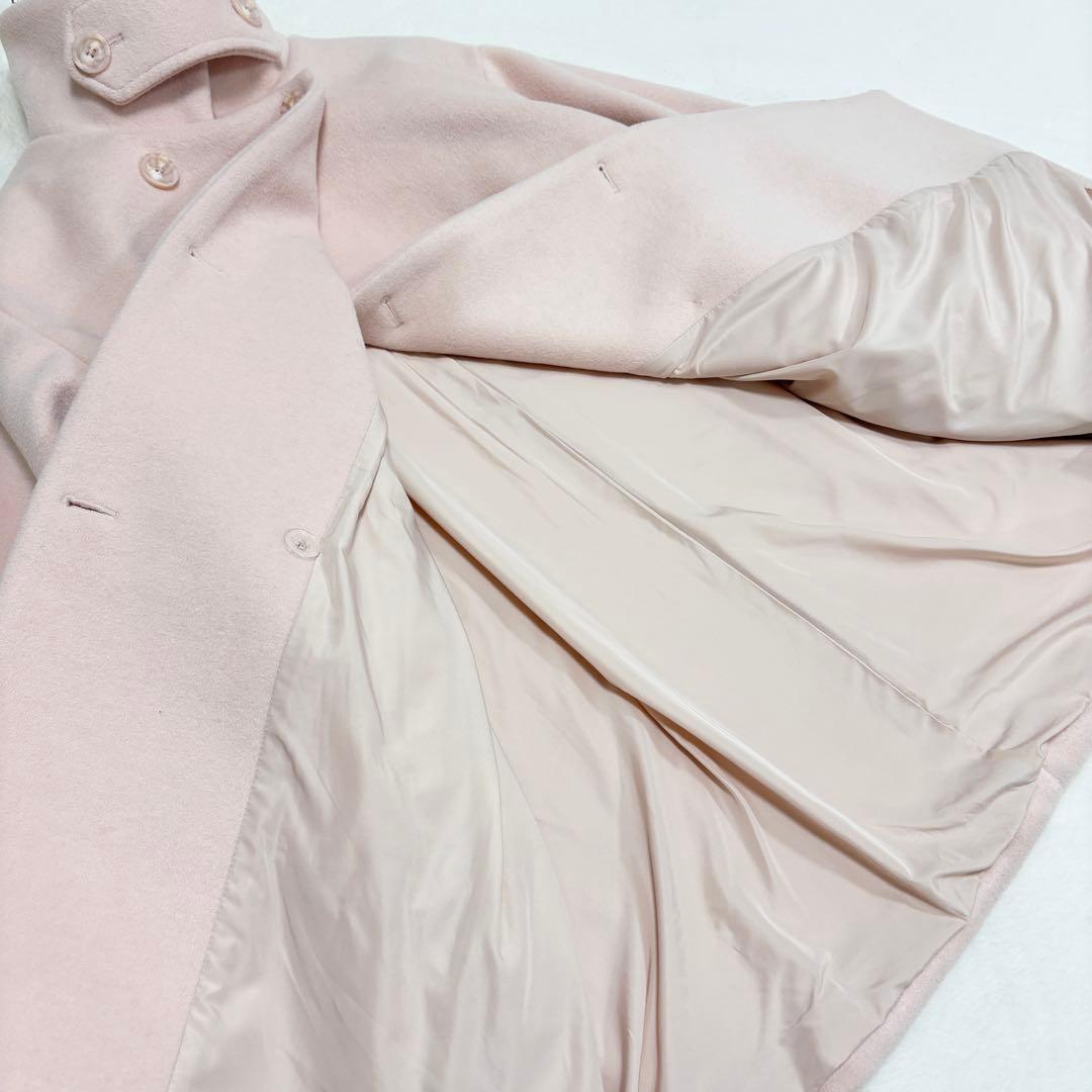 【MUGUET】美品 スタンドカラー ミディ コート ピンク ハイネック フレア