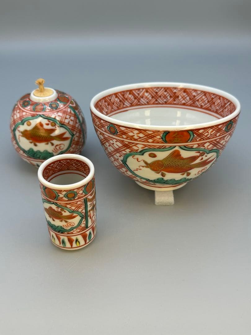 茶道具　茶箱用　三っ揃　赤絵