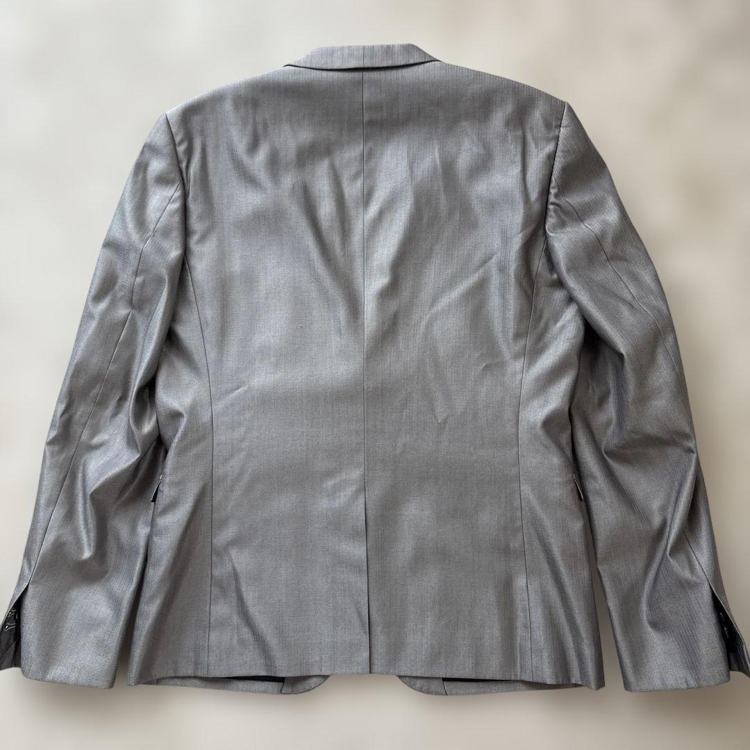 【シルク混】美品　ブラックバレットバイニールバレット　スーツL 灰　光沢　本切羽