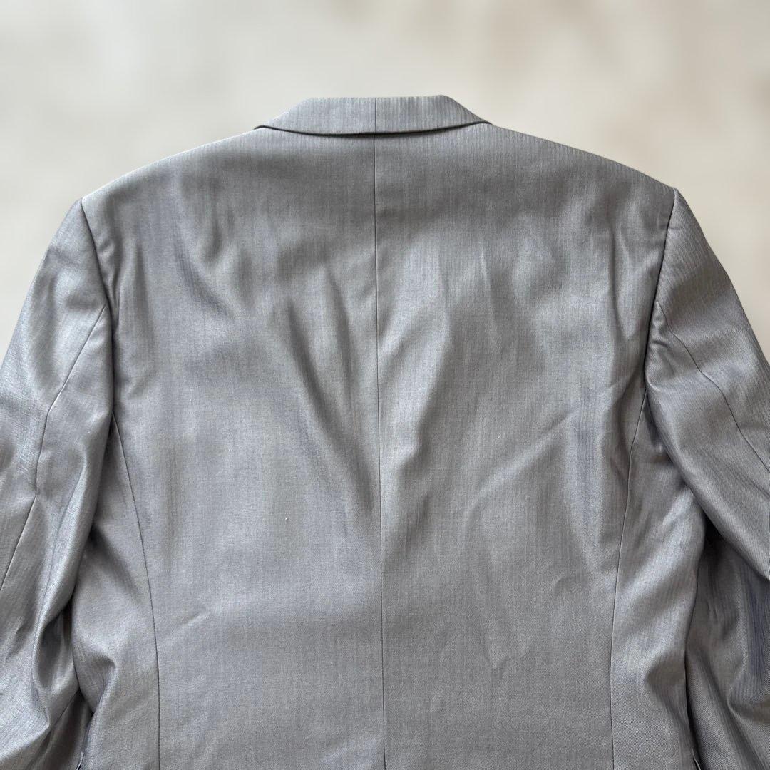 【シルク混】美品　ブラックバレットバイニールバレット　スーツL 灰　光沢　本切羽