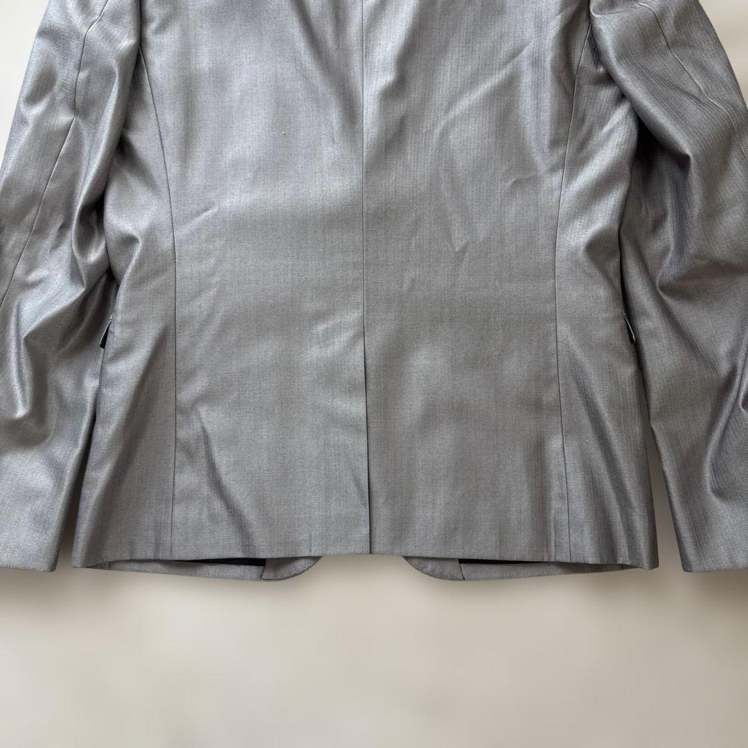 【シルク混】美品　ブラックバレットバイニールバレット　スーツL 灰　光沢　本切羽