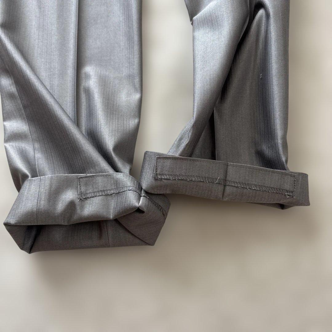 【シルク混】美品　ブラックバレットバイニールバレット　スーツL 灰　光沢　本切羽