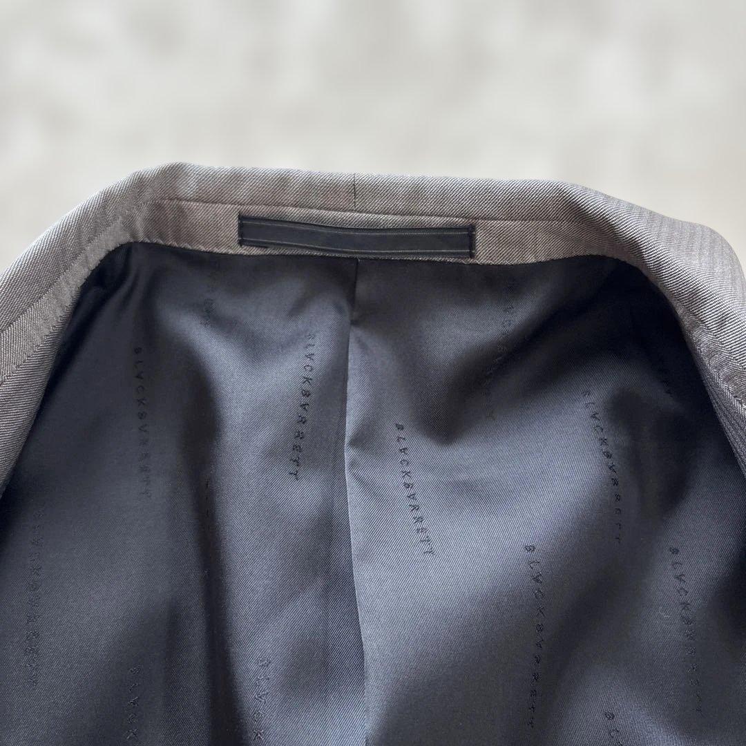 【シルク混】美品　ブラックバレットバイニールバレット　スーツL 灰　光沢　本切羽