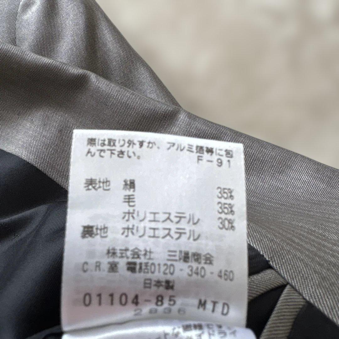 【シルク混】美品　ブラックバレットバイニールバレット　スーツL 灰　光沢　本切羽