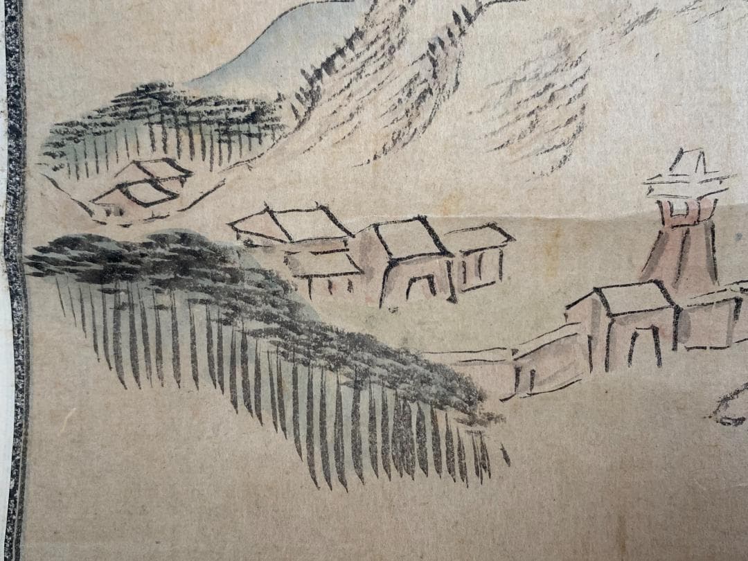 真作｜渡辺崋山 長崎所見山水下絵 紙本肉筆 掛軸 華石極め 西村南岳鑑識箱