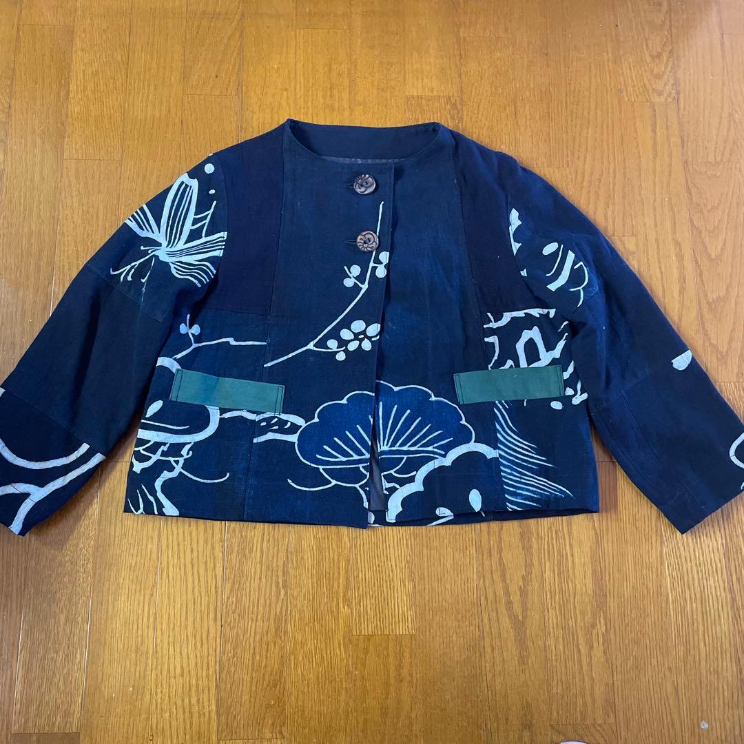 古布藍染ボトルネックジャケット