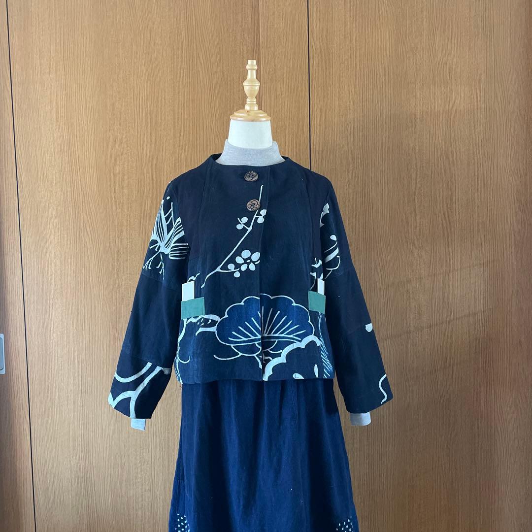 古布藍染ボトルネックジャケット