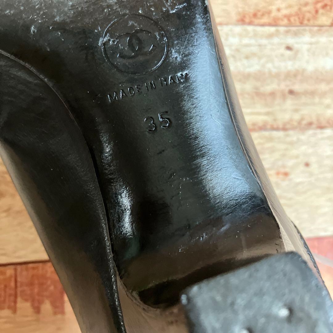 CHANEL ブラック パンプス 中ヒール安定　ビジネス　ココマーク刺繍入り