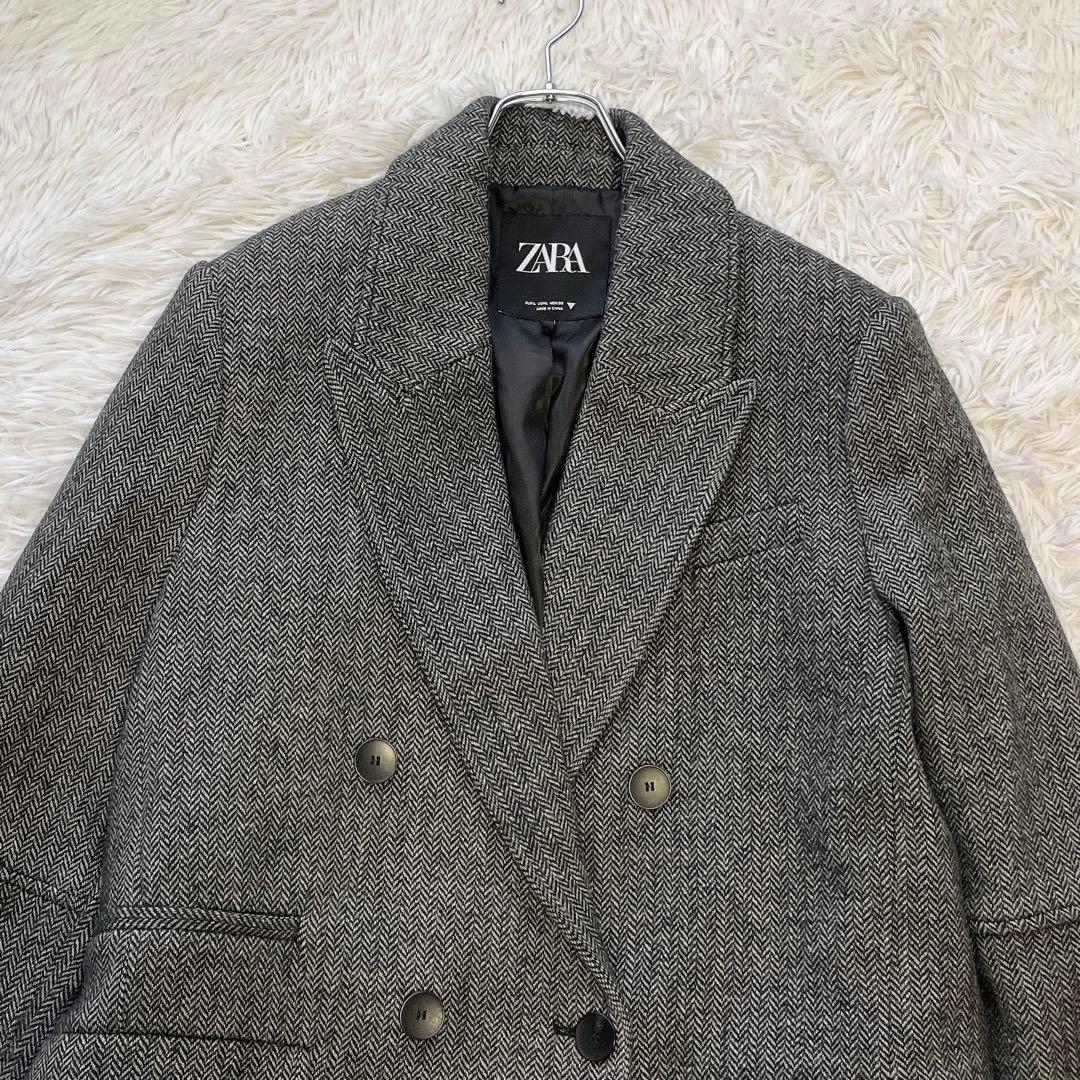 大きいサイズL✨ZARA ザラ チェスターコート ヘリンボーン ダブルブレスト