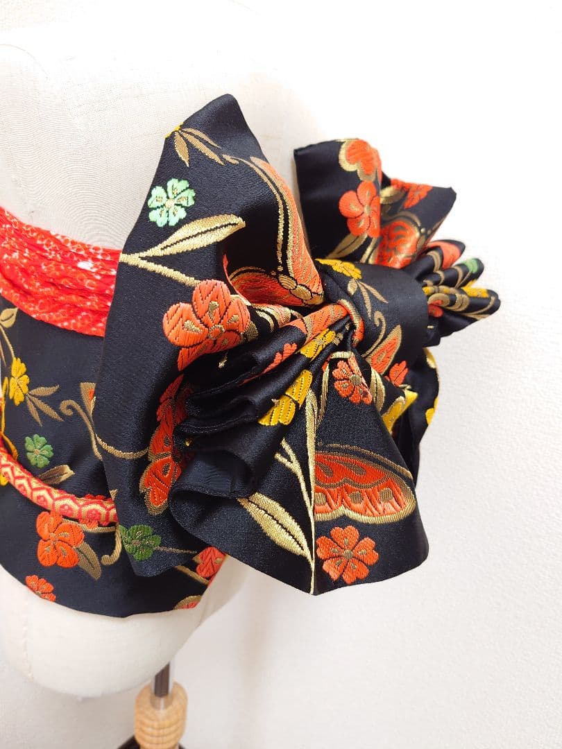 七五三　ハーフ成人式　ジュニア帯　袋帯からの作り帯　1点物　黒　蝶柄