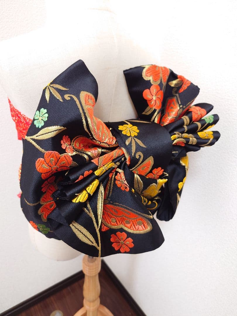 七五三　ハーフ成人式　ジュニア帯　袋帯からの作り帯　1点物　黒　蝶柄