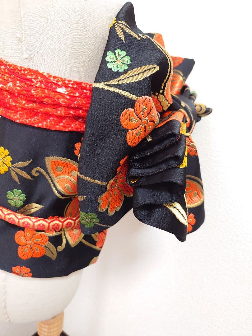 七五三　ハーフ成人式　ジュニア帯　袋帯からの作り帯　1点物　黒　蝶柄