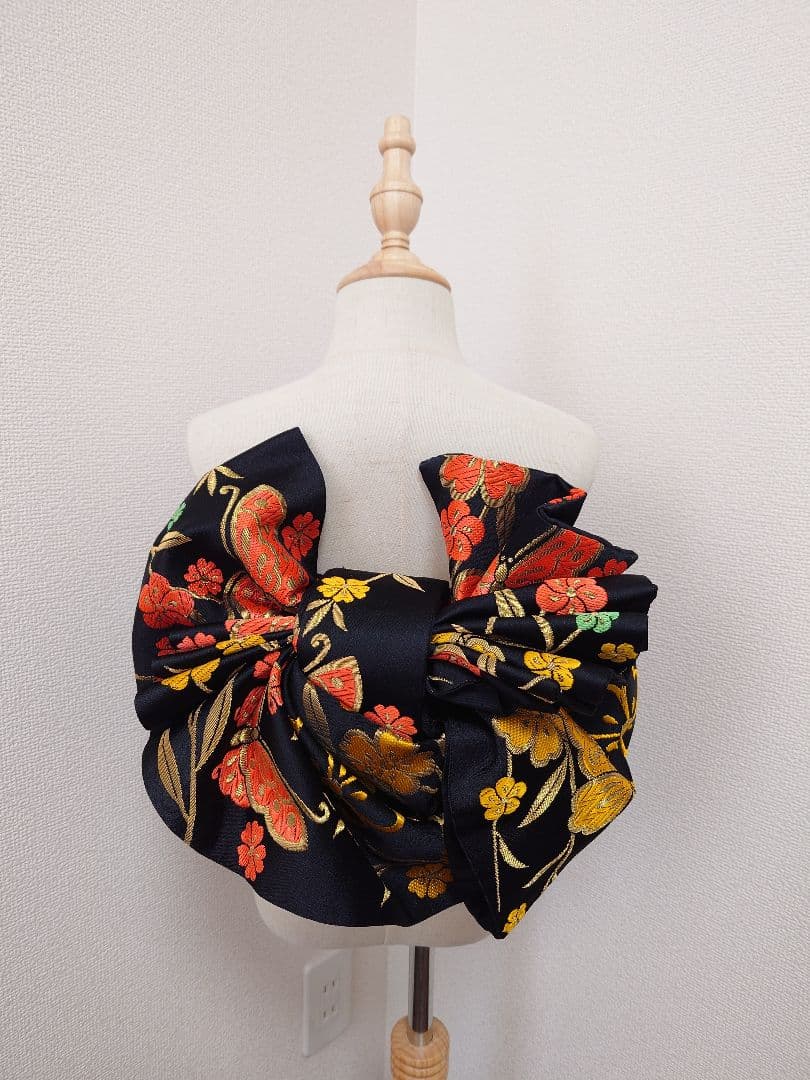 七五三　ハーフ成人式　ジュニア帯　袋帯からの作り帯　1点物　黒　蝶柄